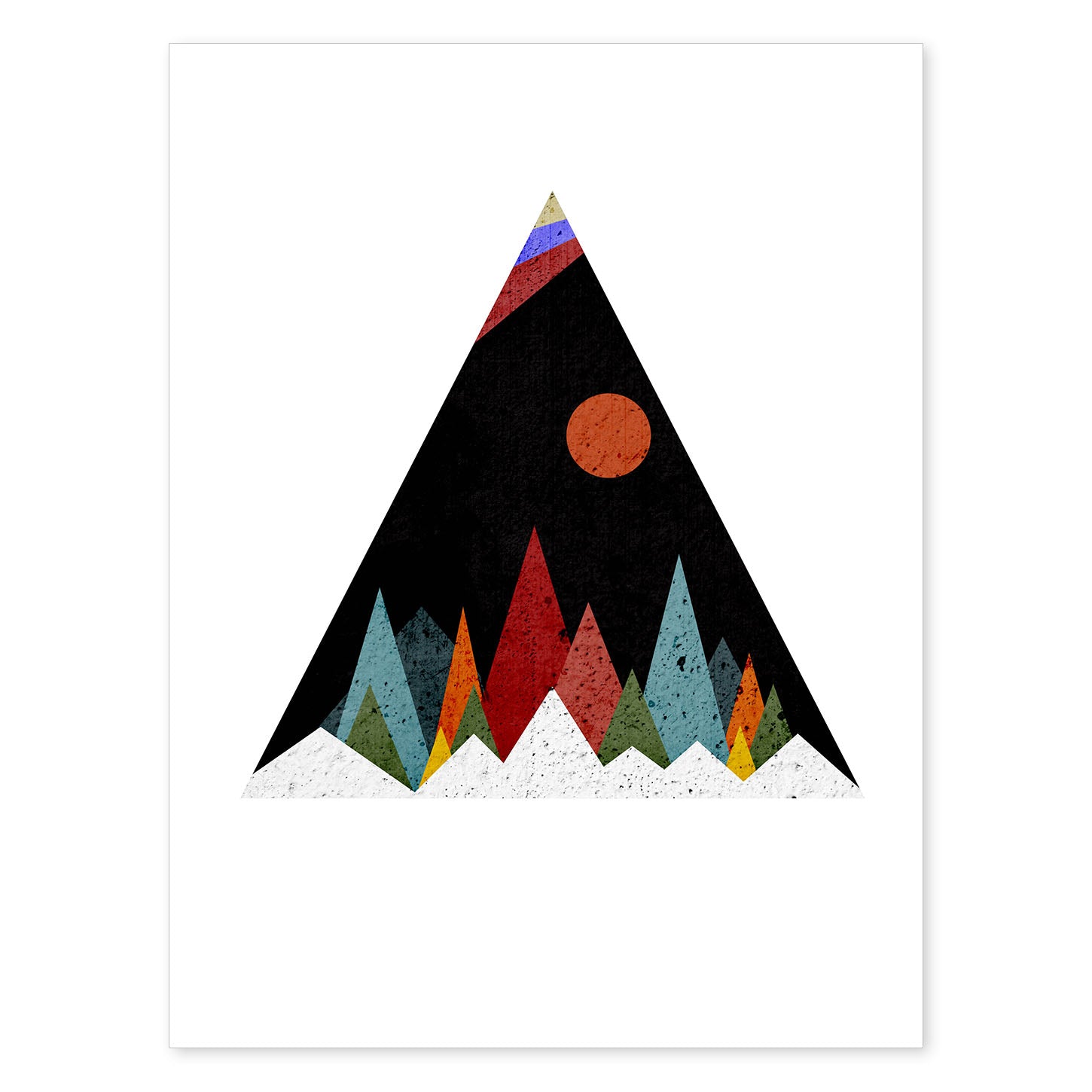 Poster con dibújo nórdico de círculos. Lámina Montañas negro noche, ilustrada con con círculos y formas-Artwork-Nacnic-A4-Sin marco-Nacnic Estudio SL