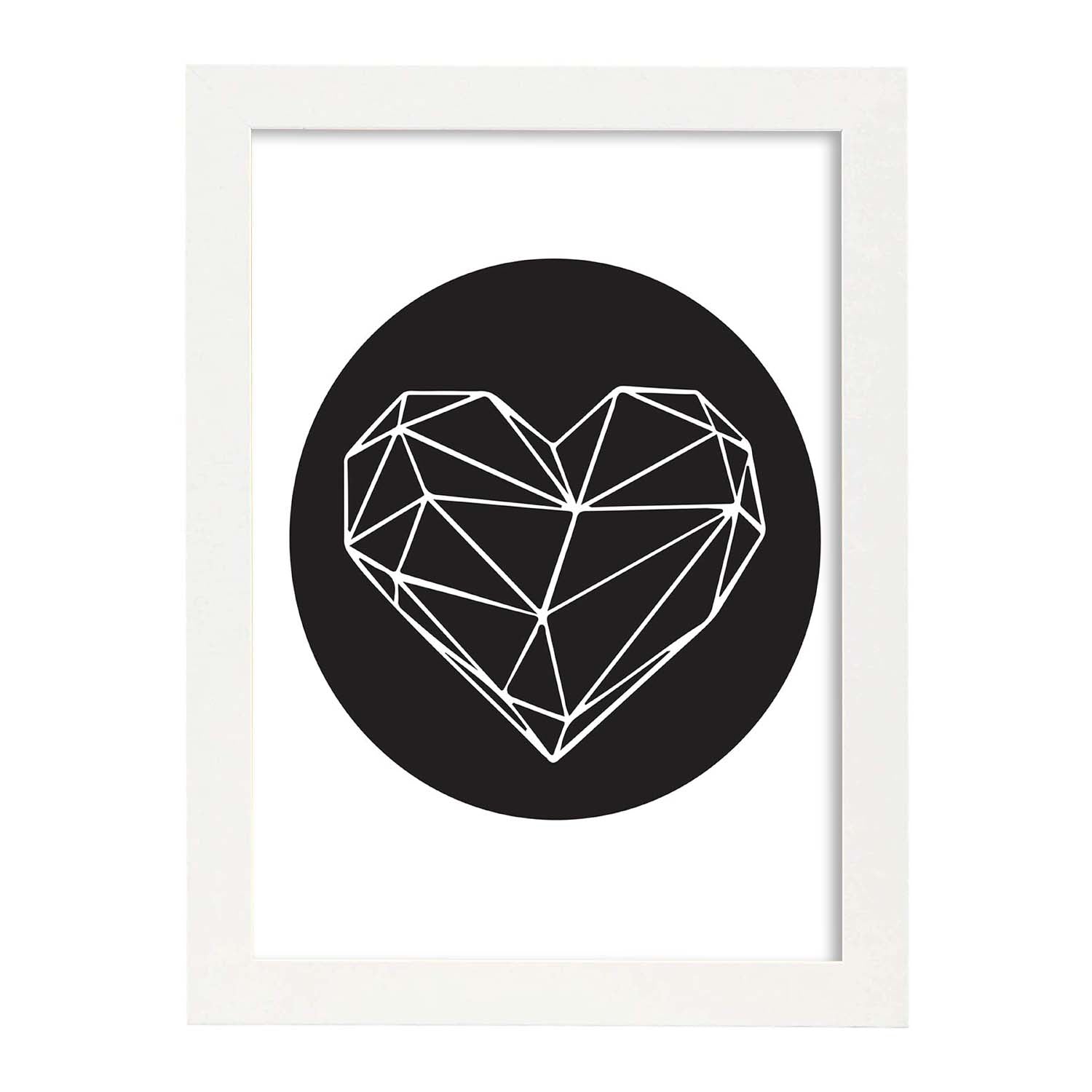 Poster con dibújo nórdico de líneas. Lámina Corazón diamante, ilustrada con con líneas y formas-Artwork-Nacnic-A3-Marco Blanco-Nacnic Estudio SL