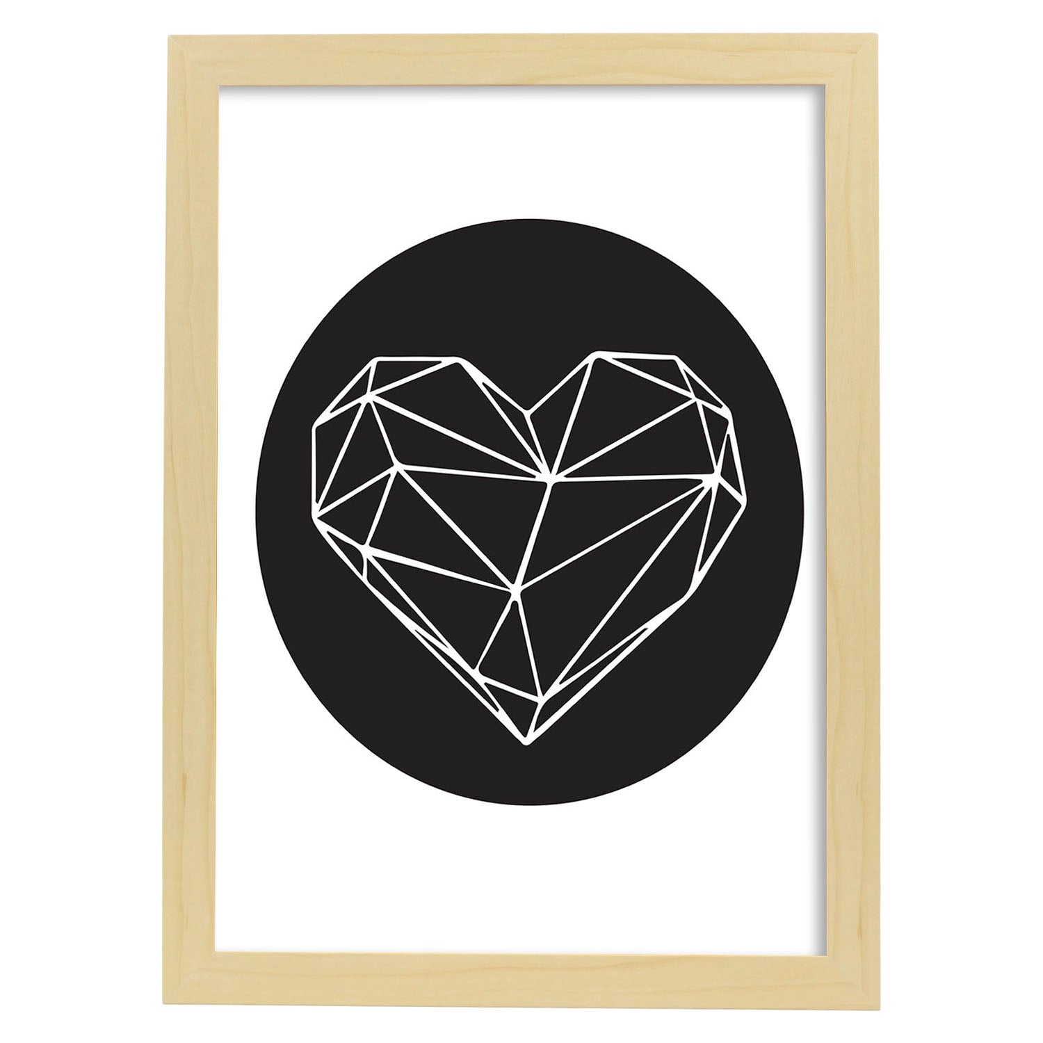 Poster con dibújo nórdico de líneas. Lámina Corazón diamante, ilustrada con con líneas y formas-Artwork-Nacnic-A3-Marco Madera clara-Nacnic Estudio SL