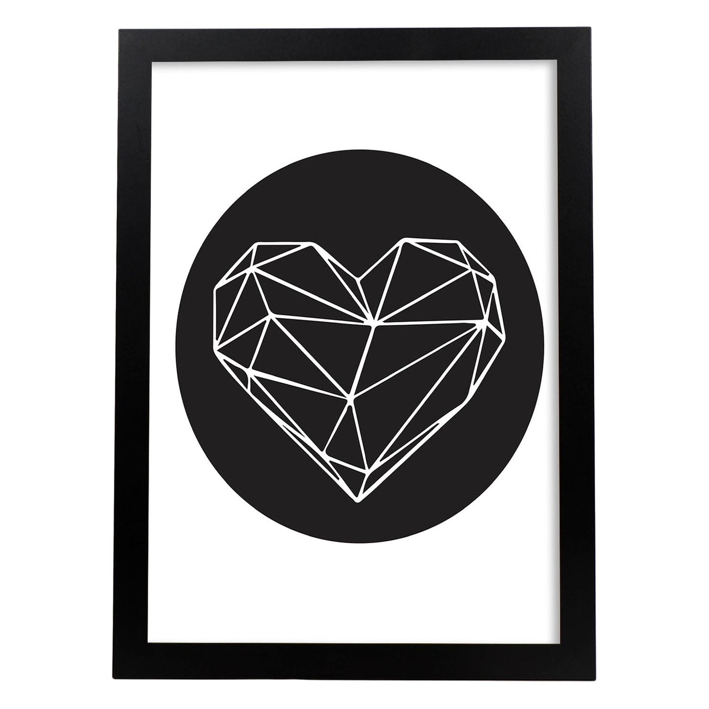 Poster con dibújo nórdico de líneas. Lámina Corazón diamante, ilustrada con con líneas y formas-Artwork-Nacnic-A3-Marco Negro-Nacnic Estudio SL