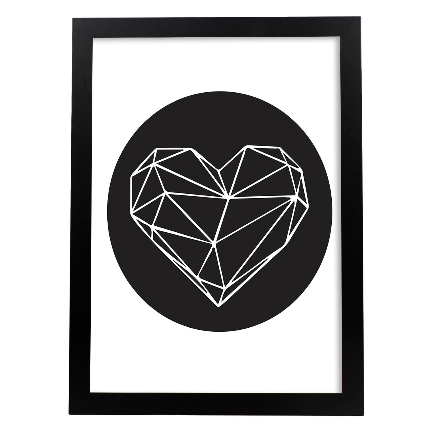 Poster con dibújo nórdico de líneas. Lámina Corazón diamante, ilustrada con con líneas y formas-Artwork-Nacnic-A4-Marco Negro-Nacnic Estudio SL