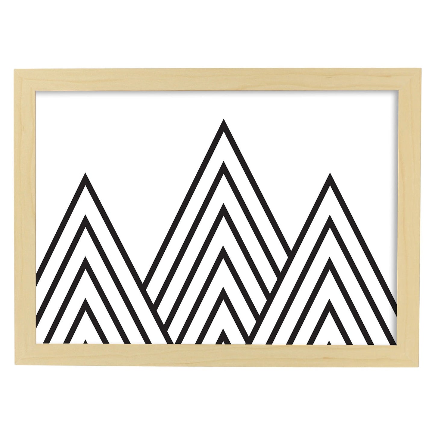 Poster con dibújo nórdico de líneas. Lámina Tres montañas, ilustrada con con líneas y formas-Artwork-Nacnic-A3-Marco Madera clara-Nacnic Estudio SL