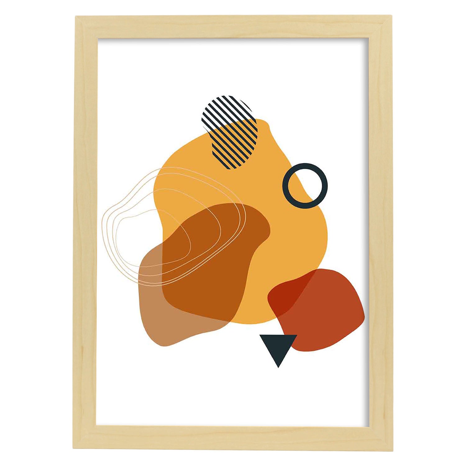 Poster con diseño de collage abstracto. Lámina colorida con formas y figuras. Abstracto 3.-Artwork-Nacnic-A4-Marco Madera clara-Nacnic Estudio SL