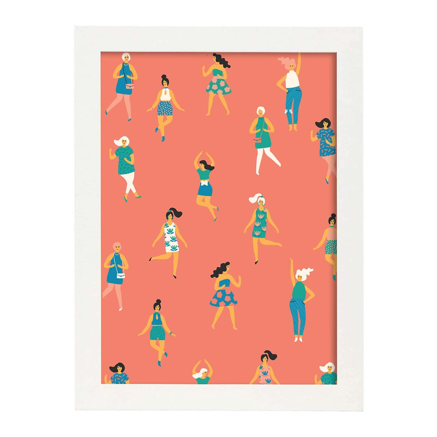 Poster con Diseño Estampado de Mujeres. Lámina Multicolor con Patrones Veraniegos para-Artwork-Nacnic-A3-Marco Blanco-Nacnic Estudio SL