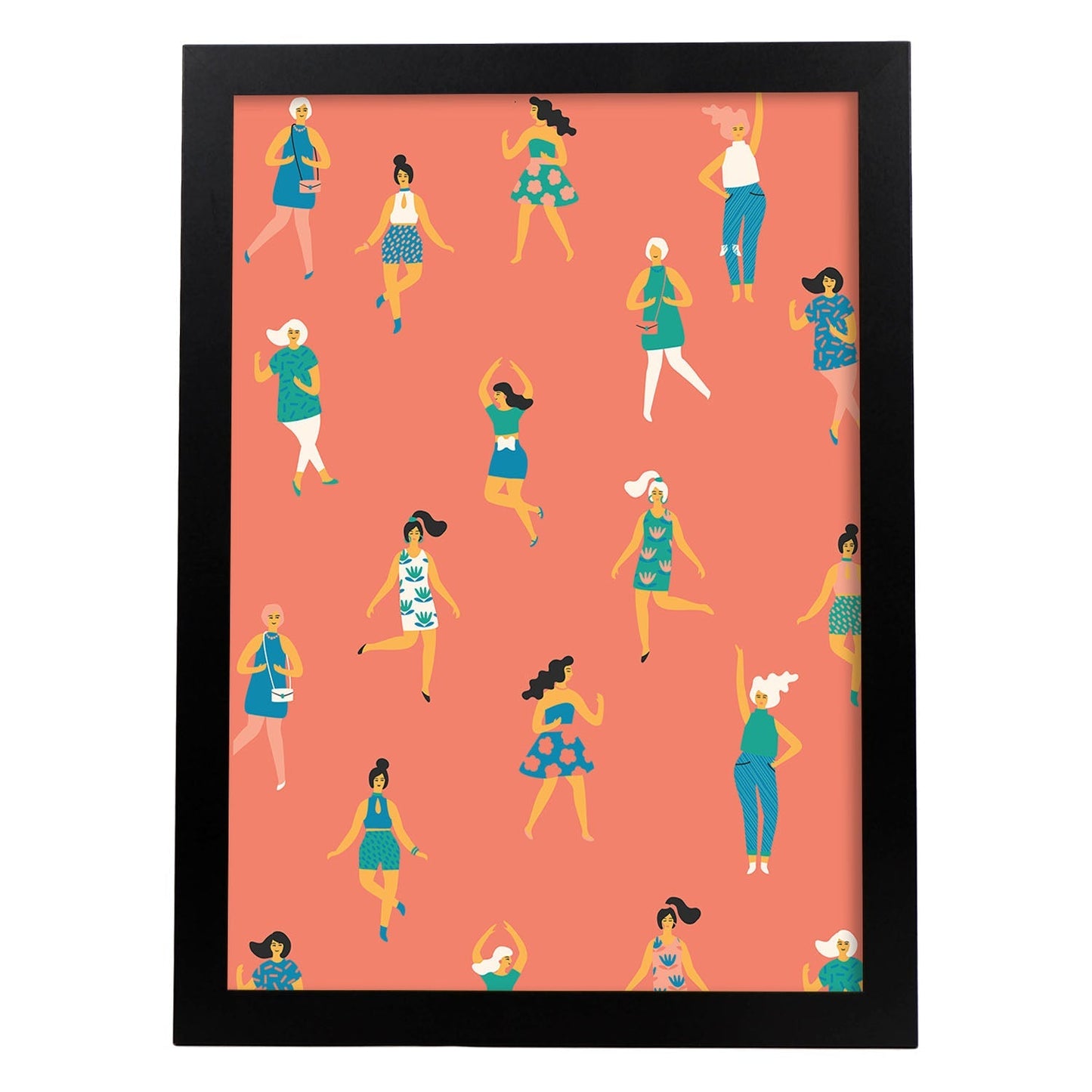 Poster con Diseño Estampado de Mujeres. Lámina Multicolor con Patrones Veraniegos para-Artwork-Nacnic-A3-Marco Negro-Nacnic Estudio SL