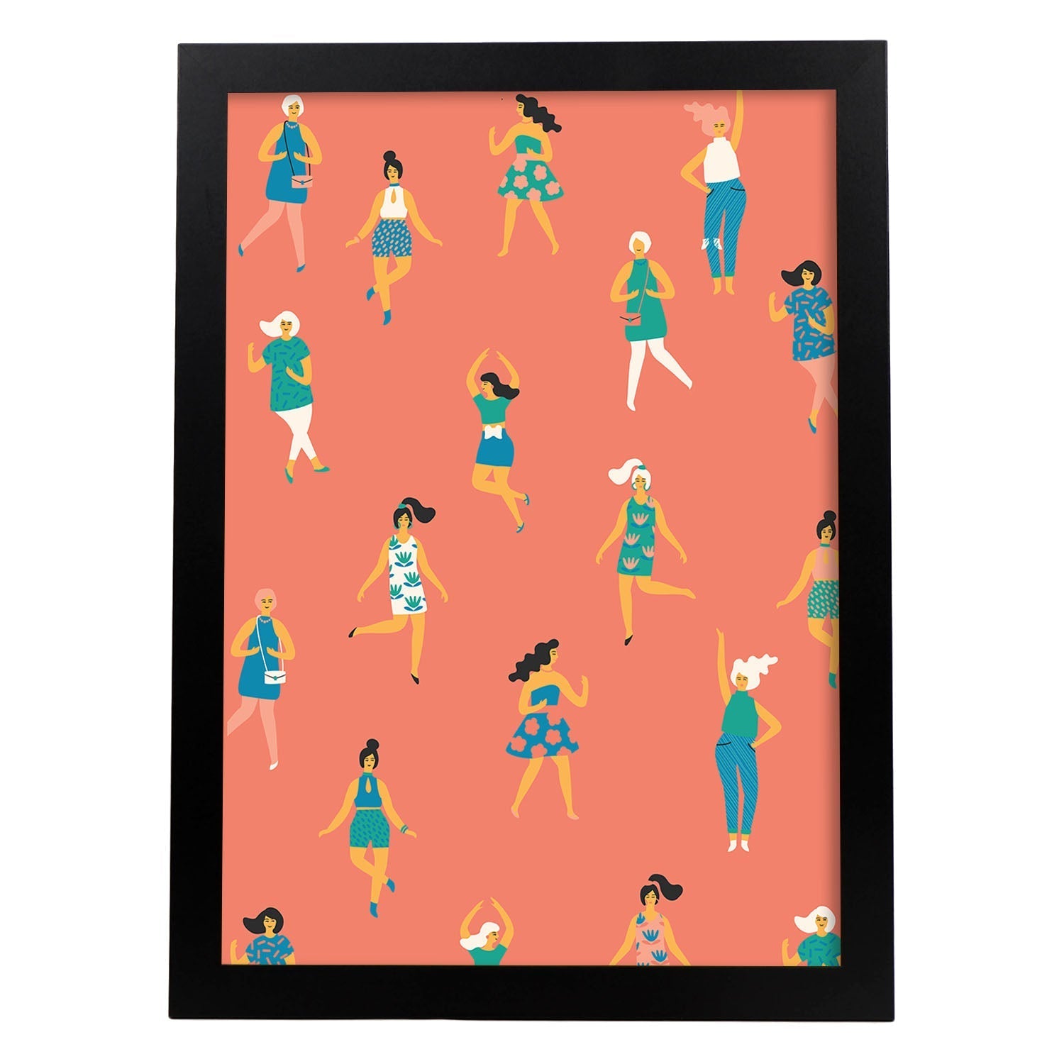 Poster con Diseño Estampado de Mujeres. Lámina Multicolor con Patrones Veraniegos para-Artwork-Nacnic-A3-Marco Negro-Nacnic Estudio SL