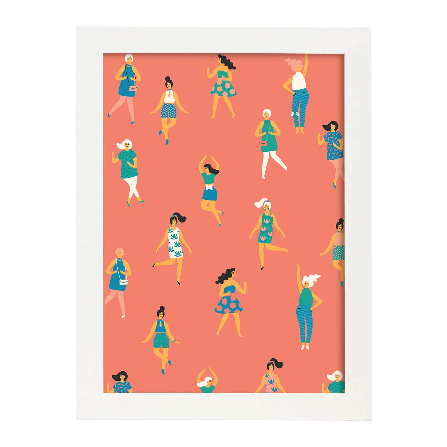 Poster con Diseño Estampado de Mujeres. Lámina Multicolor con Patrones Veraniegos para-Artwork-Nacnic-A4-Marco Blanco-Nacnic Estudio SL