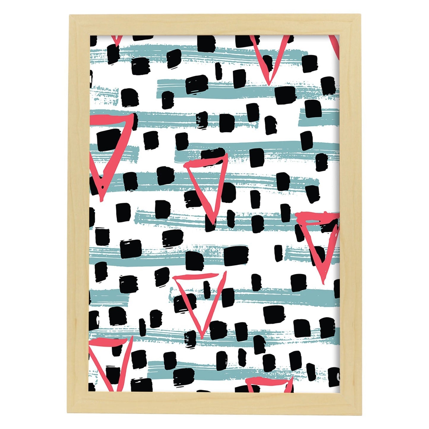 Poster con diseño estampado. Lámina Estampado negro rosa triangulos, imágenes con patrones estampados.-Artwork-Nacnic-A3-Marco Madera clara-Nacnic Estudio SL