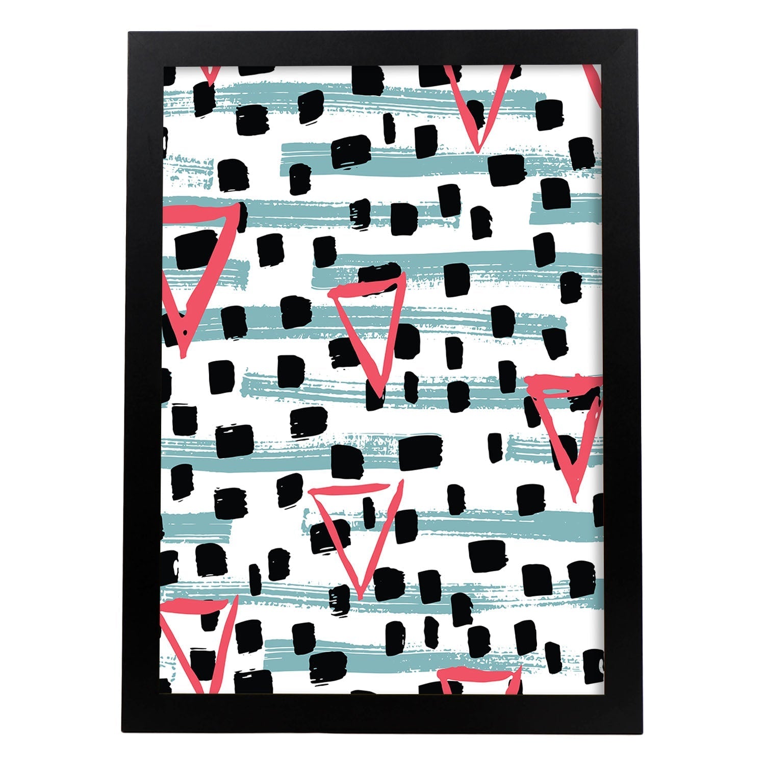 Poster con diseño estampado. Lámina Estampado negro rosa triangulos, imágenes con patrones estampados.-Artwork-Nacnic-A3-Marco Negro-Nacnic Estudio SL