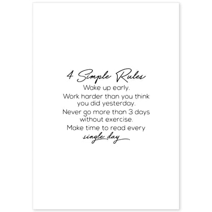Poster con frase inspiracional. Lámina de decoración '4 reglas' con frases motivadoras y llenas de energia.-Artwork-Nacnic-A4-Sin marco-Nacnic Estudio SL
