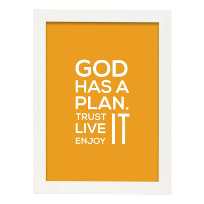 Poster con frase inspiracional. Lámina de decoración 'Dios tiene un plan' con frases motivadoras y llenas de energia.-Artwork-Nacnic-A4-Marco Blanco-Nacnic Estudio SL