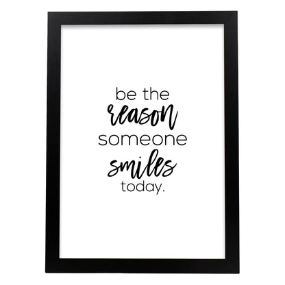 Poster con frase inspiracional. Lámina de decoración 'Haz sonreir' con frases motivadoras y llenas de energia.-Artwork-Nacnic-A4-Marco Negro-Nacnic Estudio SL