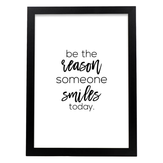 Poster con frase inspiracional. Lámina de decoración 'Haz sonreir' con frases motivadoras y llenas de energia.-Artwork-Nacnic-A4-Marco Negro-Nacnic Estudio SL