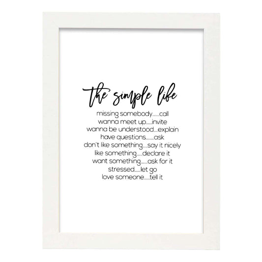 Poster con frase inspiracional. Lámina de decoración 'La vida simple' con frases motivadoras y llenas de energia.-Artwork-Nacnic-A4-Marco Blanco-Nacnic Estudio SL