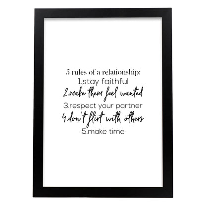 Poster con frase inspiracional. Lámina de decoración 'Reglas de la relación' con frases motivadoras y llenas de energia.-Artwork-Nacnic-A4-Marco Negro-Nacnic Estudio SL