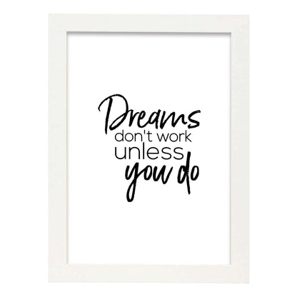 Poster con frase inspiracional. Lámina de decoración 'Sueños' con frases motivadoras y llenas de energia.-Artwork-Nacnic-A4-Marco Blanco-Nacnic Estudio SL