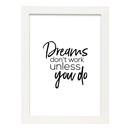 Poster con frase inspiracional. Lámina de decoración 'Sueños' con frases motivadoras y llenas de energia.-Artwork-Nacnic-A4-Marco Blanco-Nacnic Estudio SL