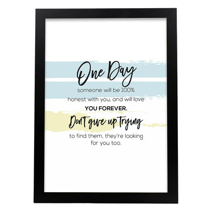 Poster con frase inspiracional. Lámina de decoración 'Un dia' con frases motivadoras y llenas de energia.-Artwork-Nacnic-A4-Marco Negro-Nacnic Estudio SL