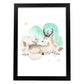 Poster con ilustración de Animal. Cervatillo y Pajaro.-Artwork-Nacnic-A3-Marco Negro-Nacnic Estudio SL