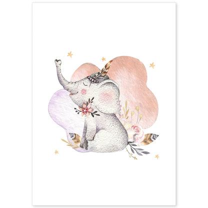 Poster con ilustración de Animal. Elefante con Hojas.-Artwork-Nacnic-A4-Sin marco-Nacnic Estudio SL