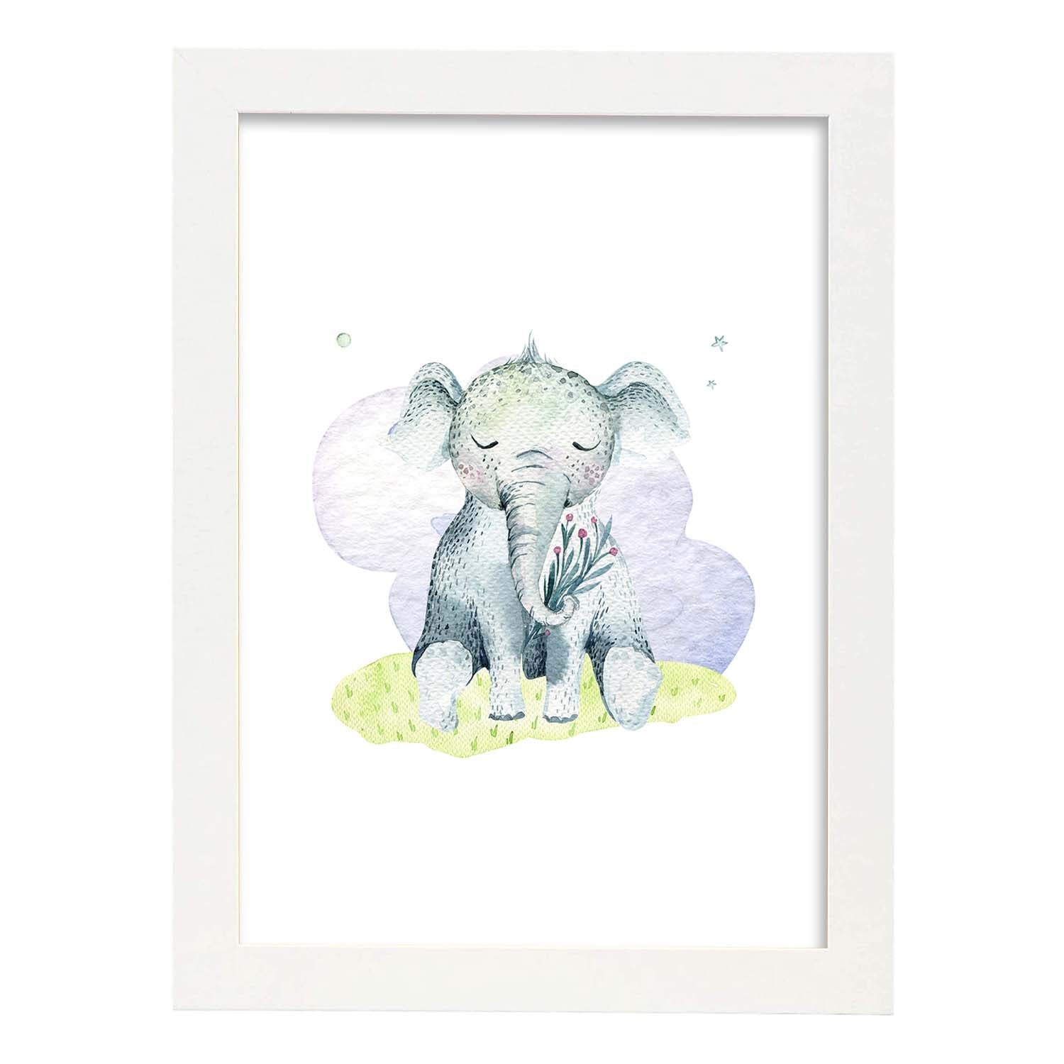 Poster con ilustración de Animal. Elefante Dormido.-Artwork-Nacnic-A4-Marco Blanco-Nacnic Estudio SL