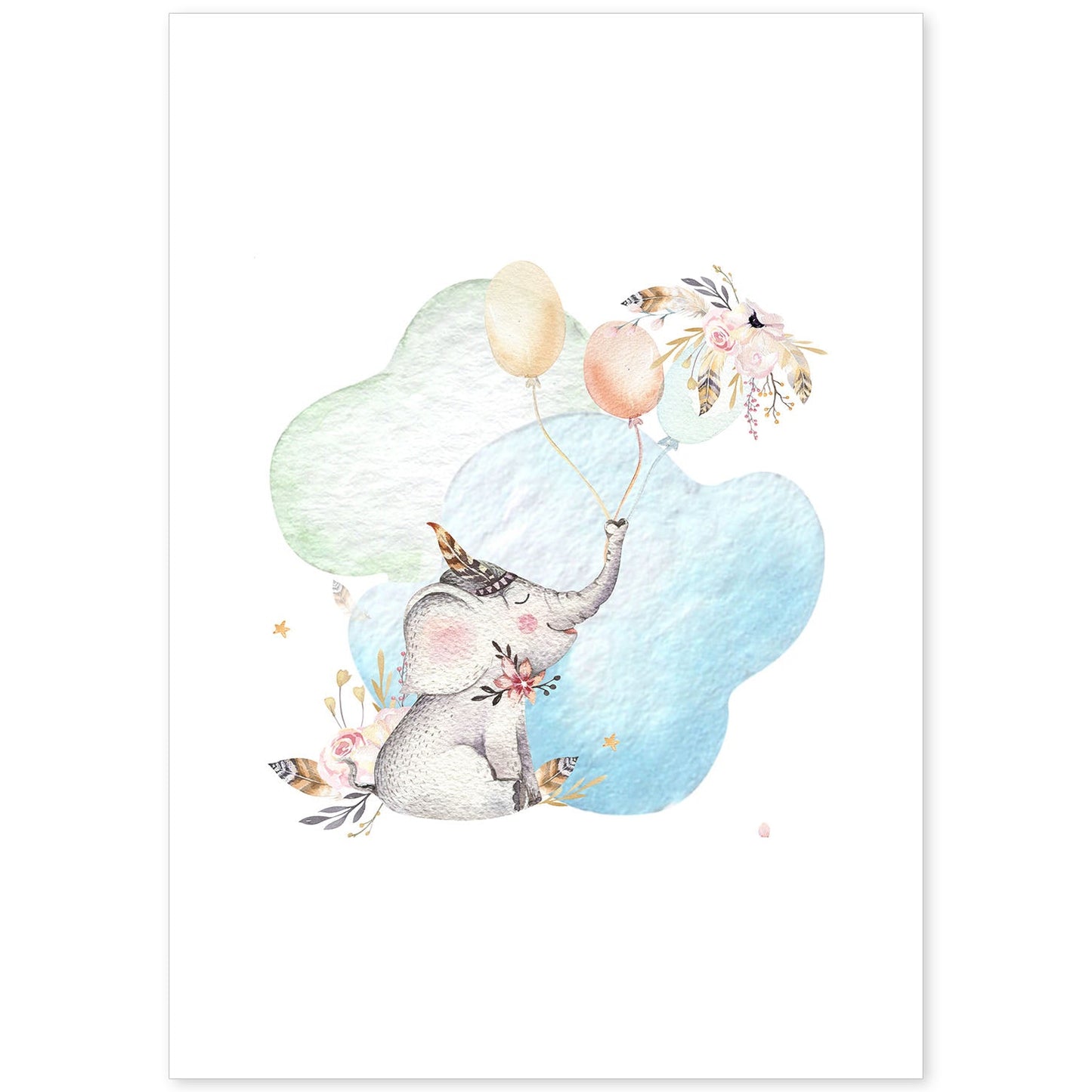 Poster con ilustración de Animal. elfante con Globos en trompa.-Artwork-Nacnic-A4-Sin marco-Nacnic Estudio SL