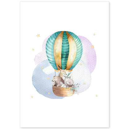 Poster con ilustración de Animal. Globo con Amigos.-Artwork-Nacnic-A4-Sin marco-Nacnic Estudio SL