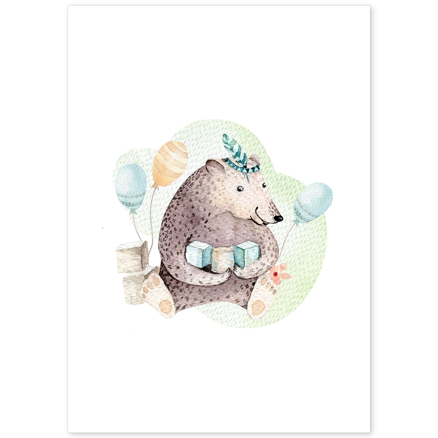 Poster con ilustración de Animal. Oso de cumpleaños.-Artwork-Nacnic-A4-Sin marco-Nacnic Estudio SL