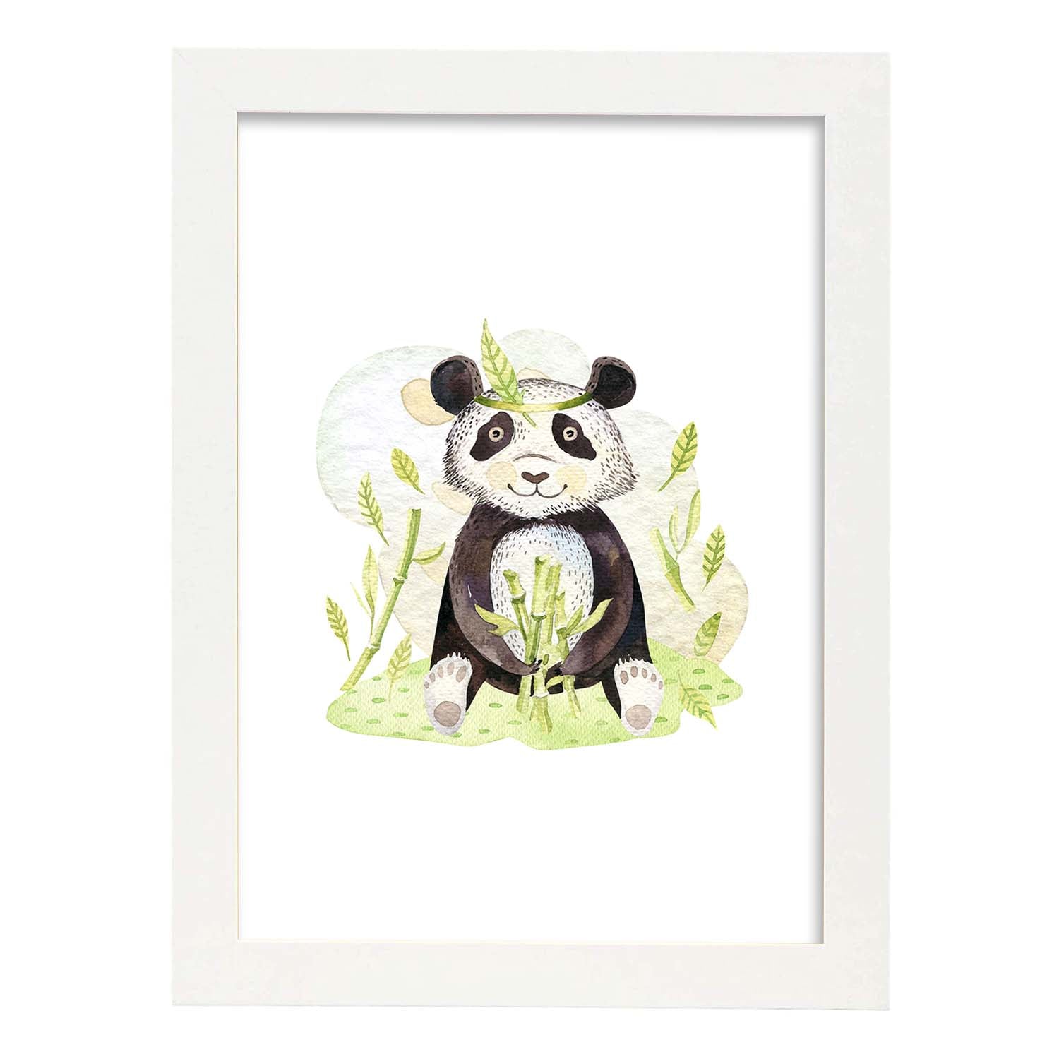 Poster con ilustración de Animal. Oso Panda Feliz.-Artwork-Nacnic-A3-Marco Blanco-Nacnic Estudio SL