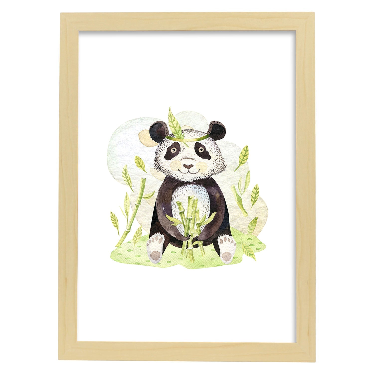 Poster con ilustración de Animal. Oso Panda Feliz.-Artwork-Nacnic-A3-Marco Madera clara-Nacnic Estudio SL