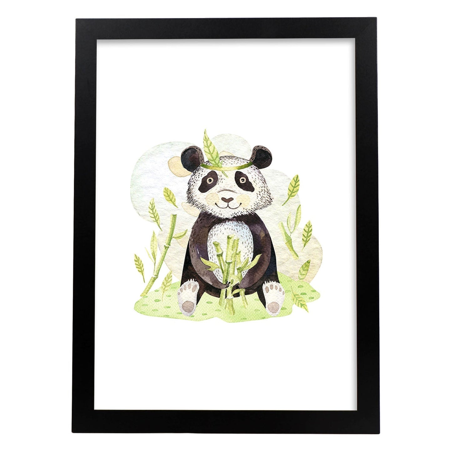 Poster con ilustración de Animal. Oso Panda Feliz.-Artwork-Nacnic-A3-Marco Negro-Nacnic Estudio SL