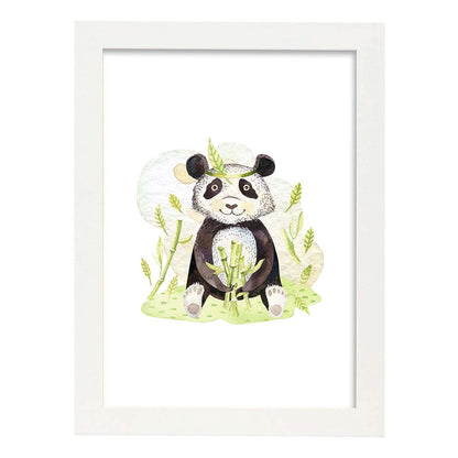 Poster con ilustración de Animal. Oso Panda Feliz.-Artwork-Nacnic-A4-Marco Blanco-Nacnic Estudio SL