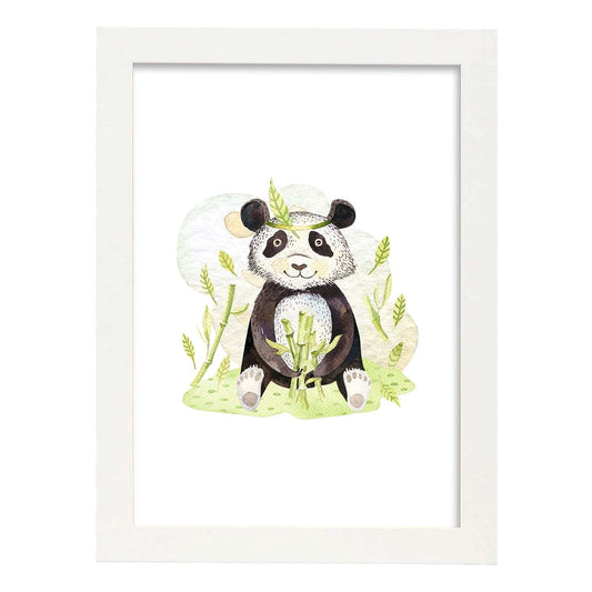 Poster con ilustración de Animal. Oso Panda Feliz.-Artwork-Nacnic-A4-Marco Blanco-Nacnic Estudio SL