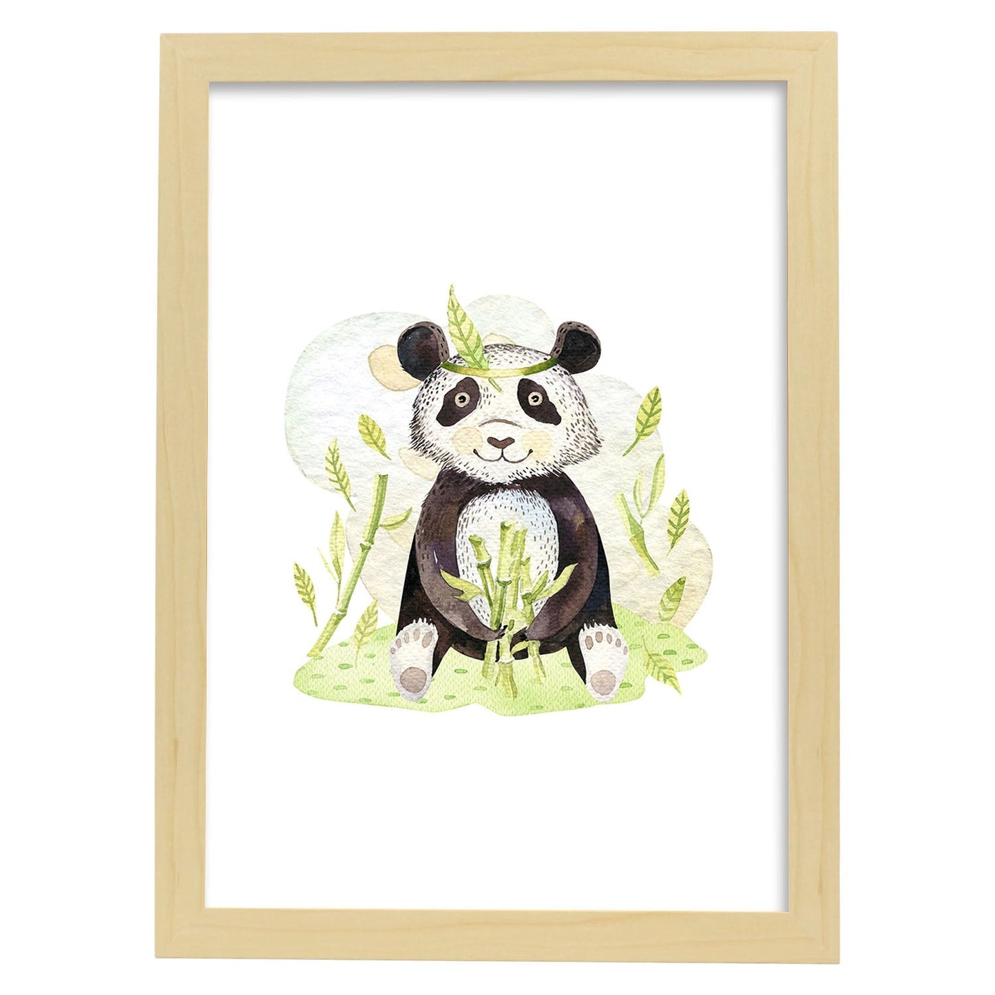 Poster con ilustración de Animal. Oso Panda Feliz.-Artwork-Nacnic-A4-Marco Madera clara-Nacnic Estudio SL