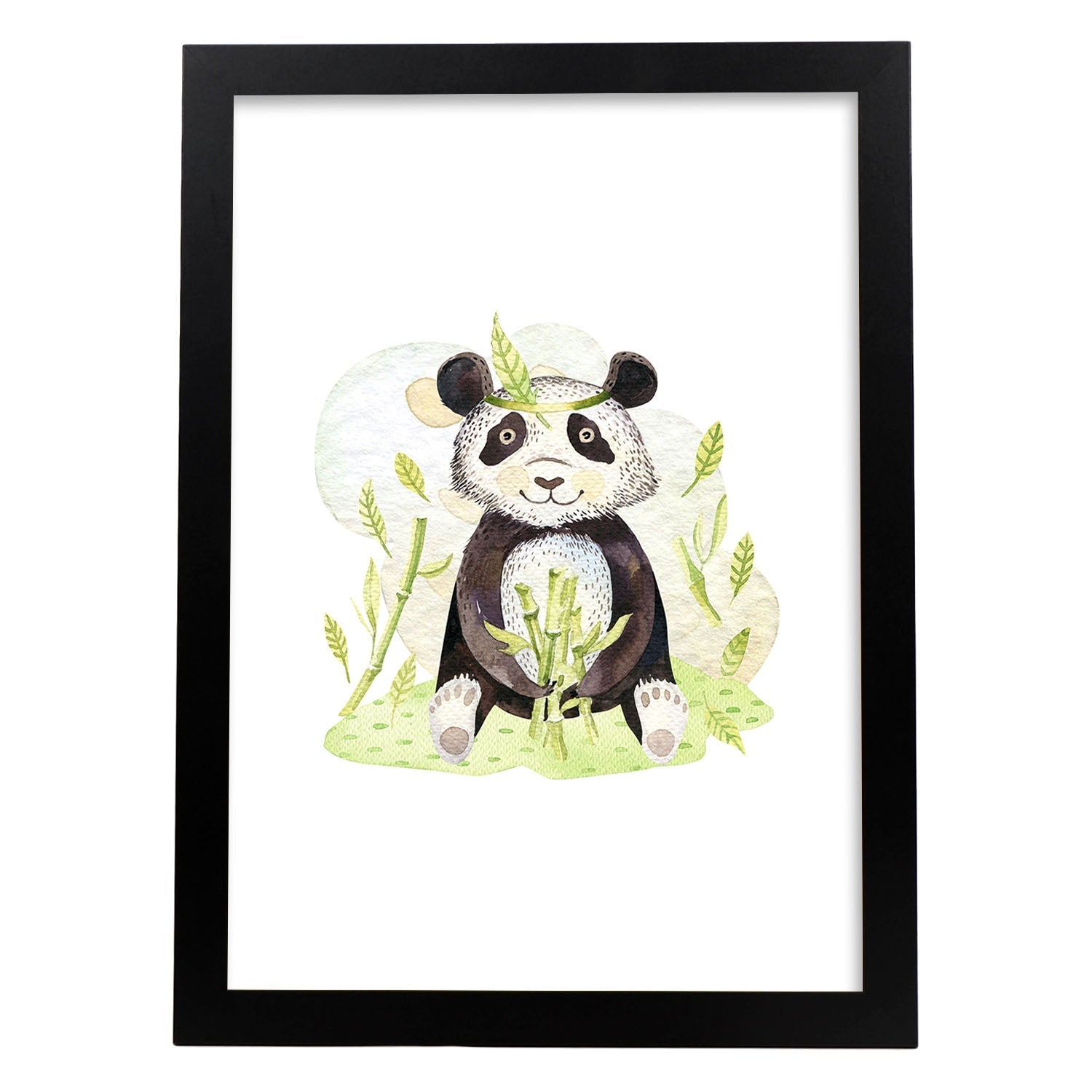 Poster con ilustración de Animal. Oso Panda Feliz.-Artwork-Nacnic-A4-Marco Negro-Nacnic Estudio SL