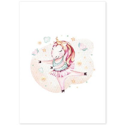 Poster con ilustración de Animal. Unicornio Bailando.-Artwork-Nacnic-A4-Sin marco-Nacnic Estudio SL