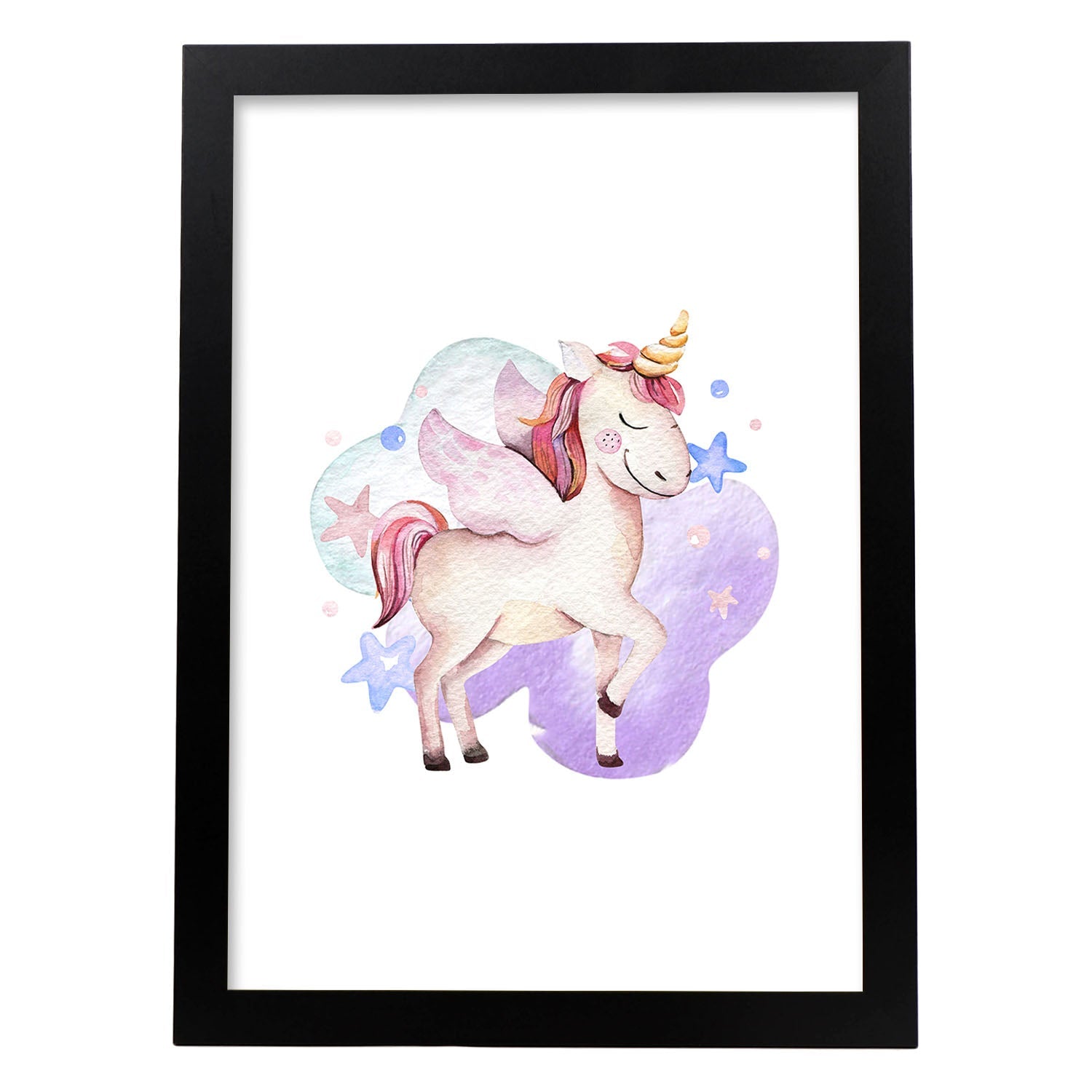 Poster con ilustración de Animal. Unicornio con Estrellas.-Artwork-Nacnic-A3-Marco Negro-Nacnic Estudio SL