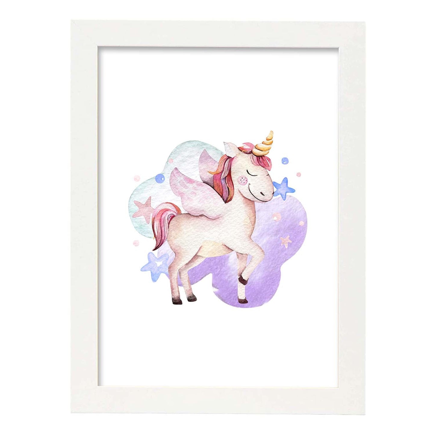Poster con ilustración de Animal. Unicornio con Estrellas.-Artwork-Nacnic-A4-Marco Blanco-Nacnic Estudio SL