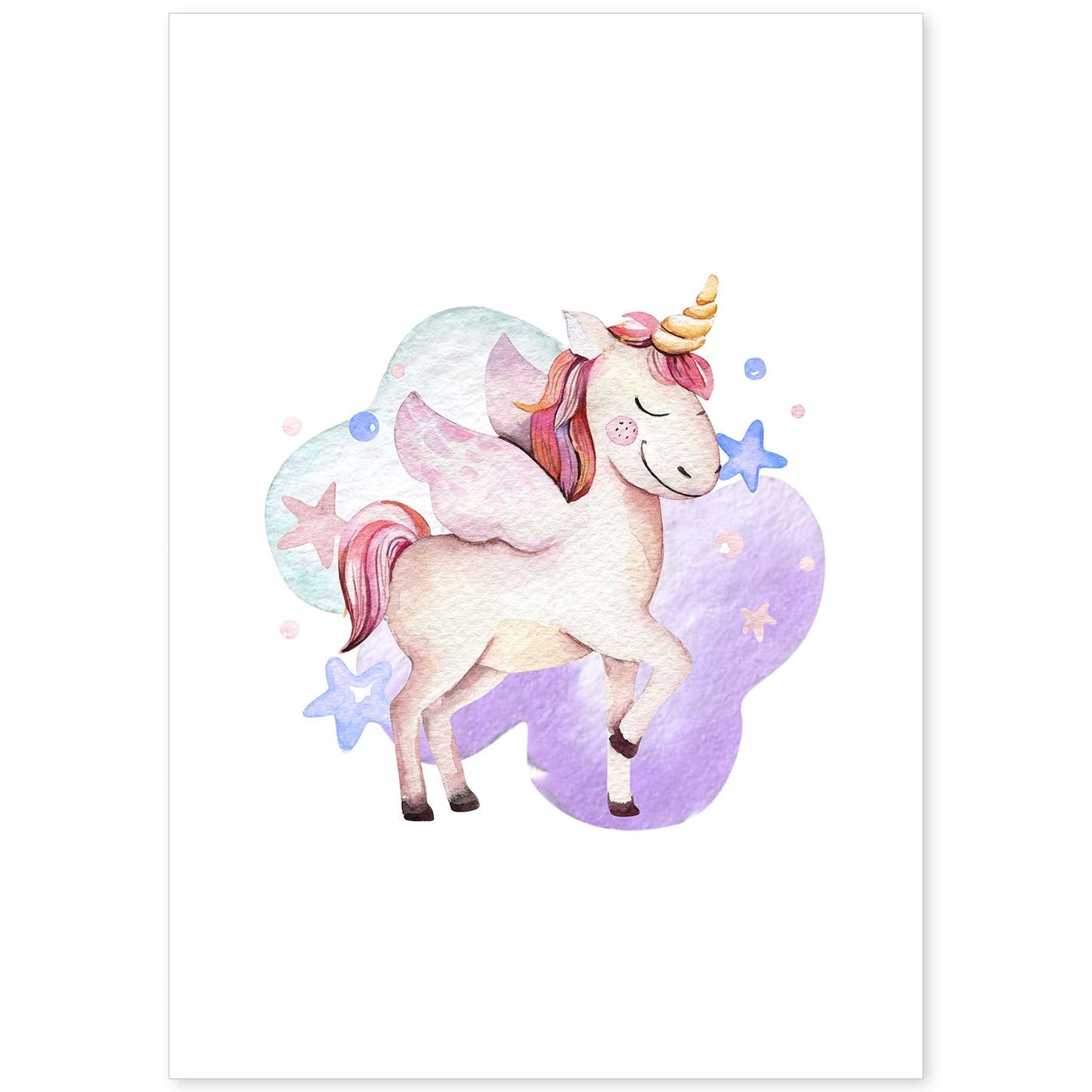 Poster con ilustración de Animal. Unicornio con Estrellas.-Artwork-Nacnic-A4-Sin marco-Nacnic Estudio SL