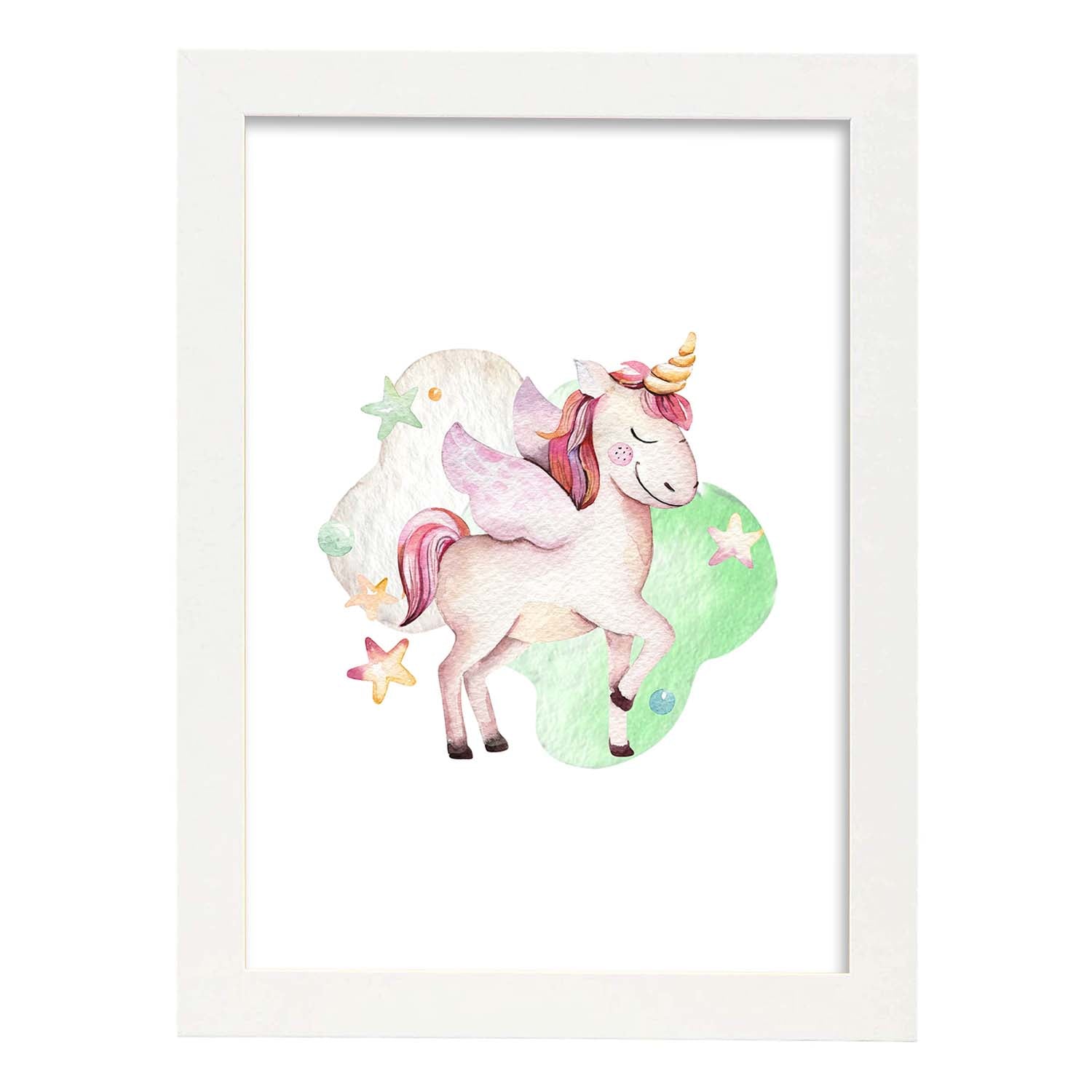 Poster con ilustración de Animal. Unicornio Feliz con Estrellas.-Artwork-Nacnic-A3-Marco Blanco-Nacnic Estudio SL