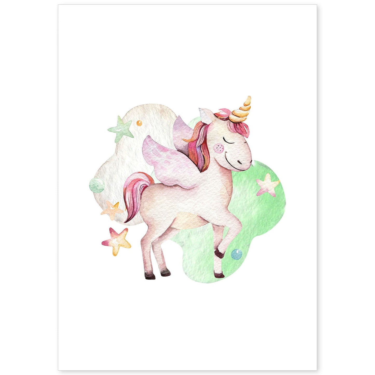 Poster con ilustración de Animal. Unicornio Feliz con Estrellas.-Artwork-Nacnic-A4-Sin marco-Nacnic Estudio SL
