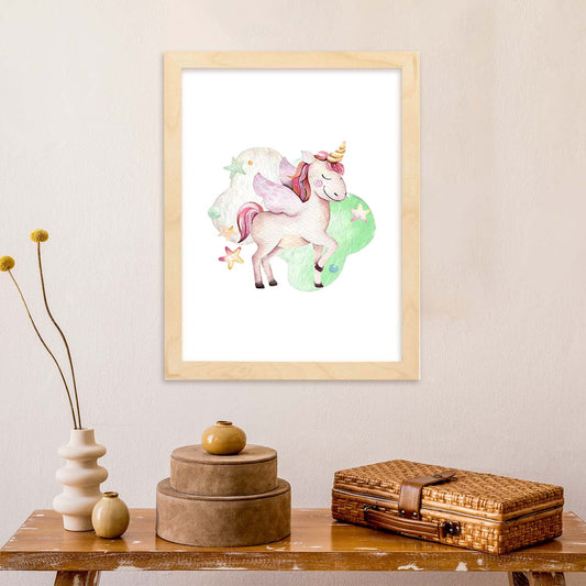 Poster con ilustración de Animal. Unicornio Feliz con Estrellas.-Artwork-Nacnic-Nacnic Estudio SL