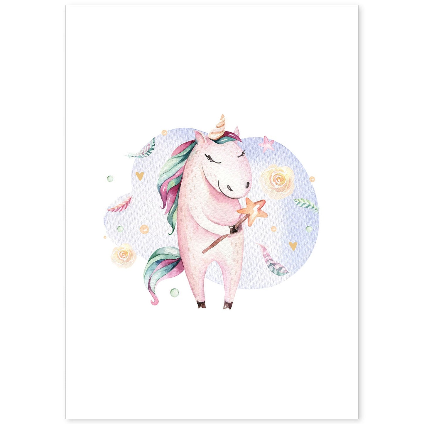 Poster con ilustración de Animal. Unicornio Feliz.-Artwork-Nacnic-A4-Sin marco-Nacnic Estudio SL