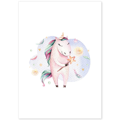 Poster con ilustración de Animal. Unicornio Feliz.-Artwork-Nacnic-A4-Sin marco-Nacnic Estudio SL