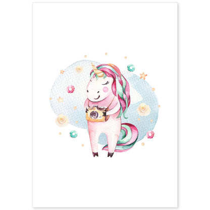 Poster con ilustración de Animal. Unicornio fotografo.-Artwork-Nacnic-A4-Sin marco-Nacnic Estudio SL