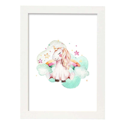 Poster con ilustración de Animal. Unicornio y Arcoiris.-Artwork-Nacnic-A4-Marco Blanco-Nacnic Estudio SL