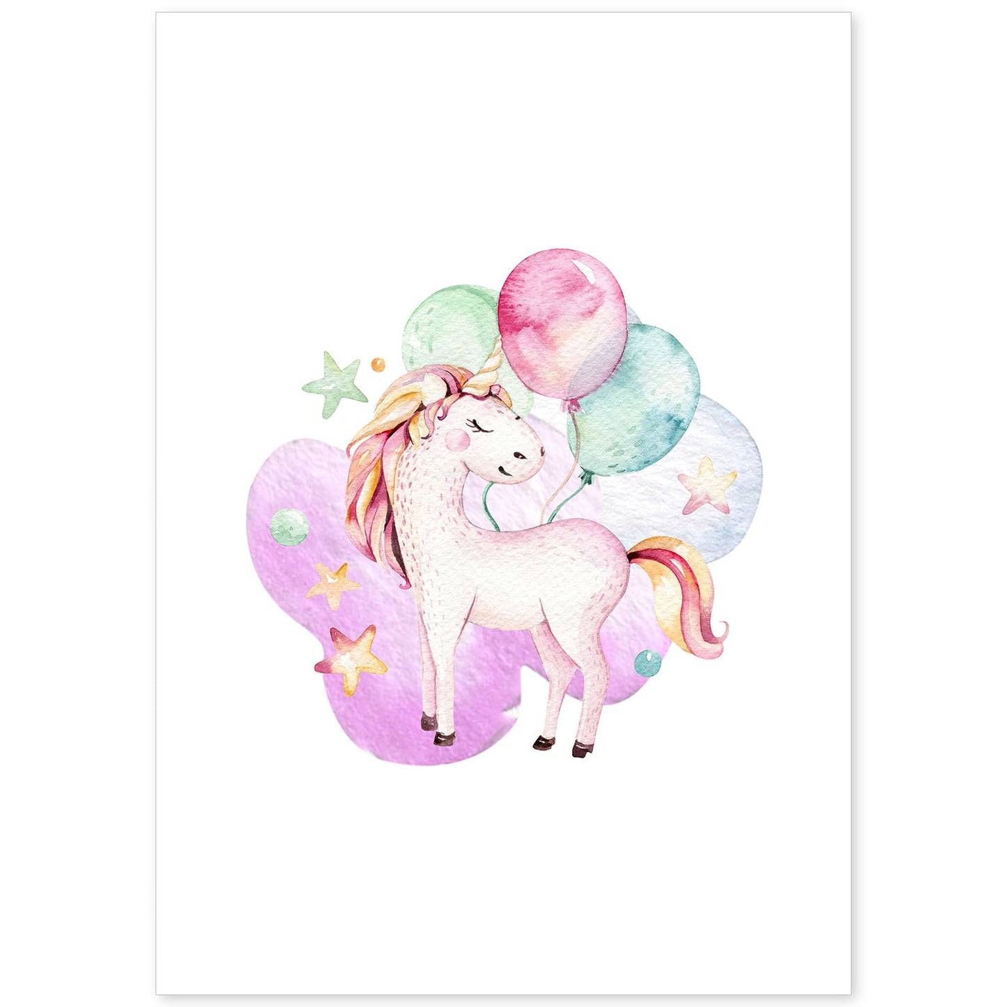 Poster con ilustración de Animal. Unicornio y Globos.-Artwork-Nacnic-A4-Sin marco-Nacnic Estudio SL