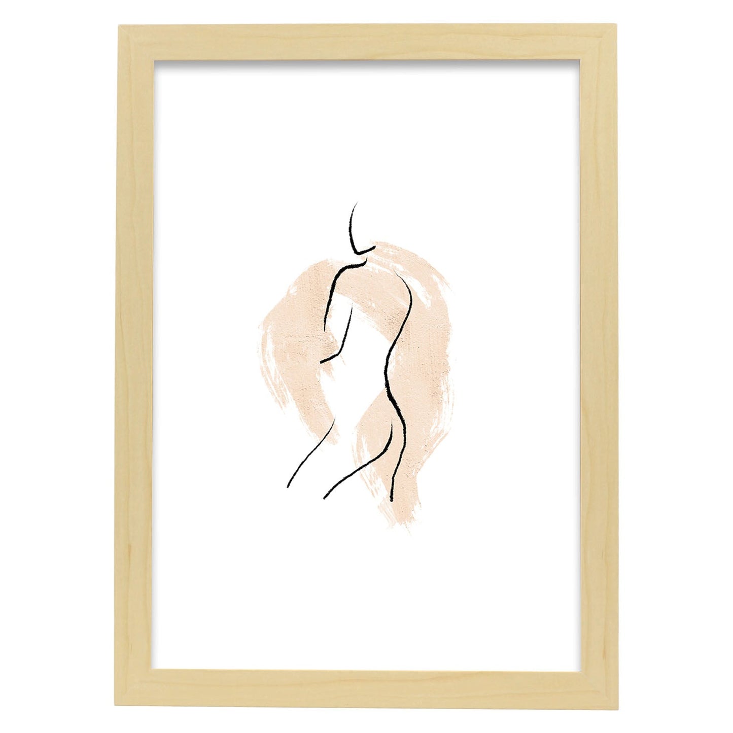 Poster con ilustracion de mujer. Dibujos con formas, caras, cuerpos y gestos de mujeres. 'Mujeres 15'.-Artwork-Nacnic-A3-Marco Madera clara-Nacnic Estudio SL