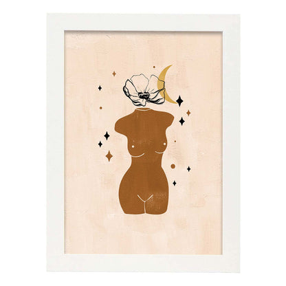 Poster con ilustracion de mujer. Dibujos con formas, caras, cuerpos y gestos de mujeres. 'Mujeres 19'.-Artwork-Nacnic-A4-Marco Blanco-Nacnic Estudio SL