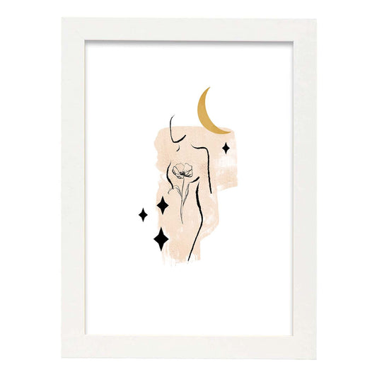 Poster con ilustracion de mujer. Dibujos con formas, caras, cuerpos y gestos de mujeres. 'Mujeres 25'.-Artwork-Nacnic-A4-Marco Blanco-Nacnic Estudio SL